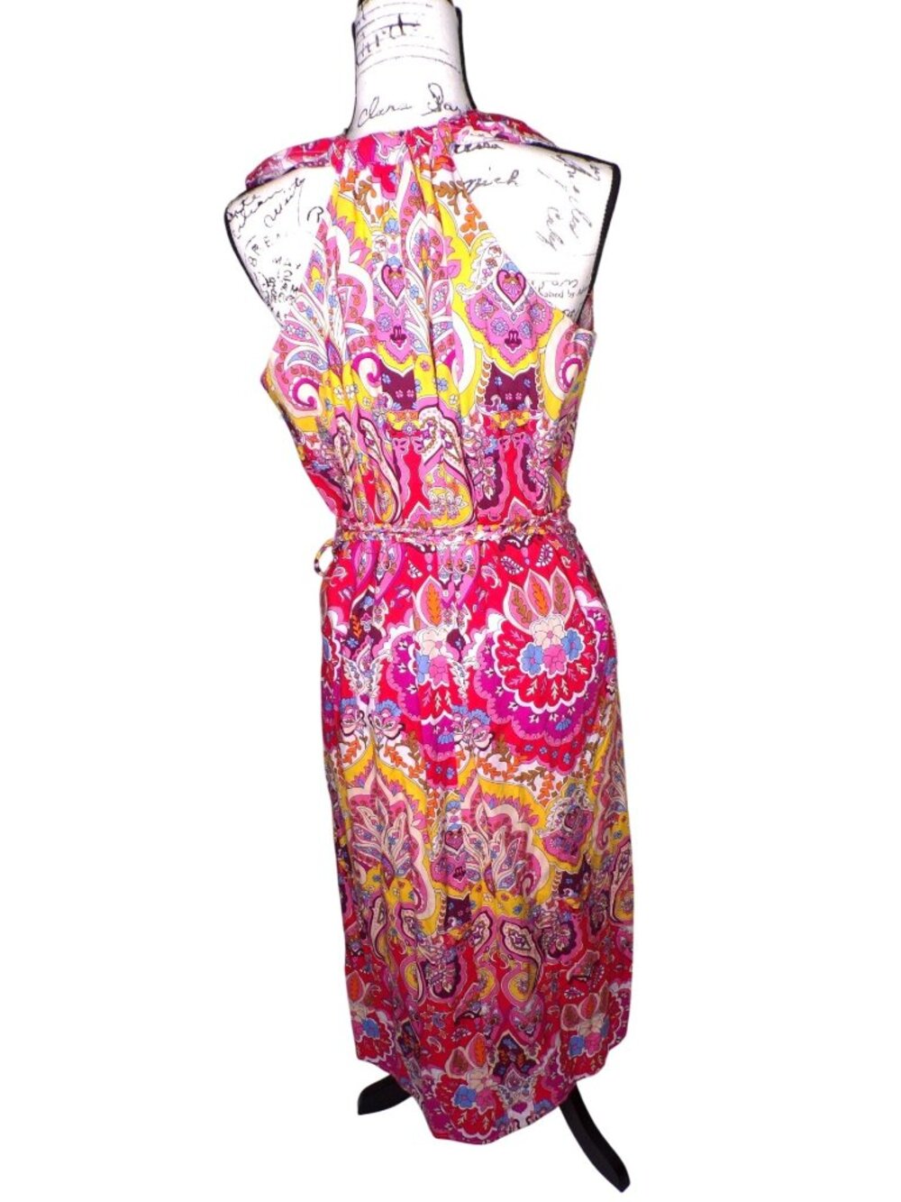 Mille Marilyn Paisley Halter Neck Full Skirt Midi Dress Cotton Medium EUC - Picture 11 of 13